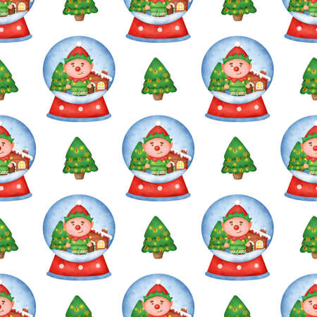 Hand drawn Christmas snow globe seamless pattern.の写真素材
