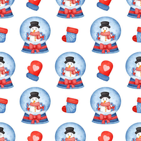 Hand drawn Christmas snow globe seamless pattern.の写真素材