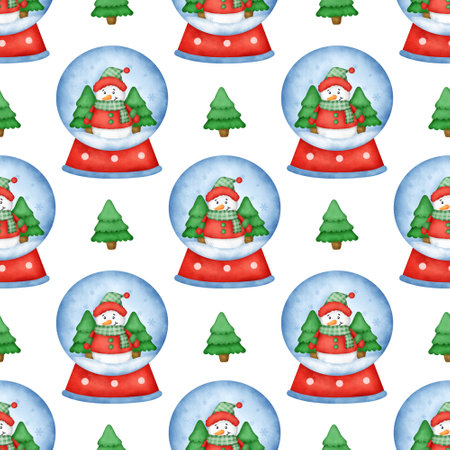 Hand drawn Christmas snow globe seamless pattern.の写真素材