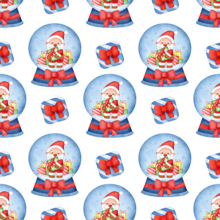 Hand drawn Christmas snow globe seamless pattern.の写真素材