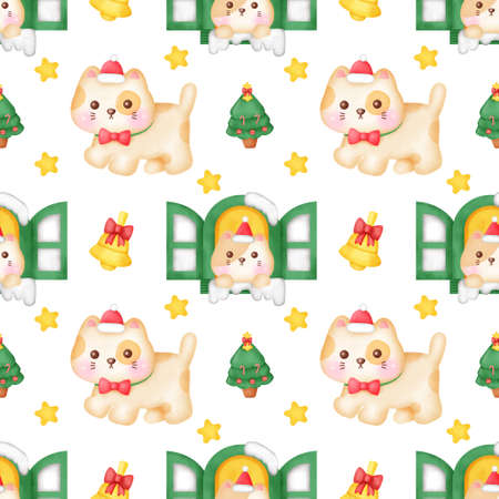Hand drawn Christmas cats seamless patterns .の写真素材