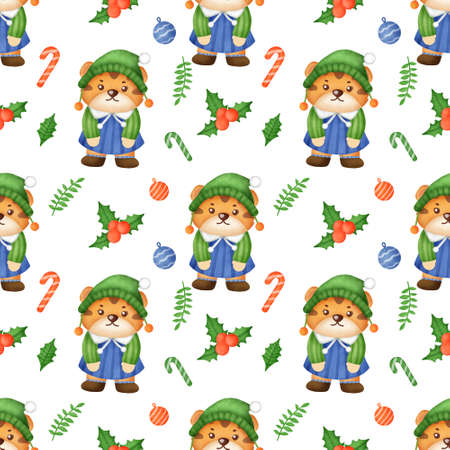 Happy Christmas and Year of tiger 2022 seamless pattern .の写真素材