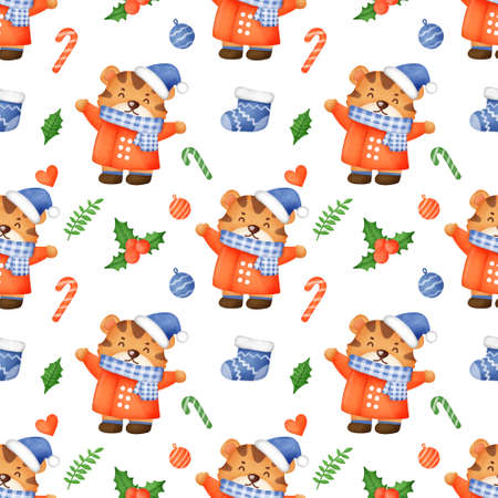 Happy Christmas and Year of tiger 2022 seamless pattern .の写真素材