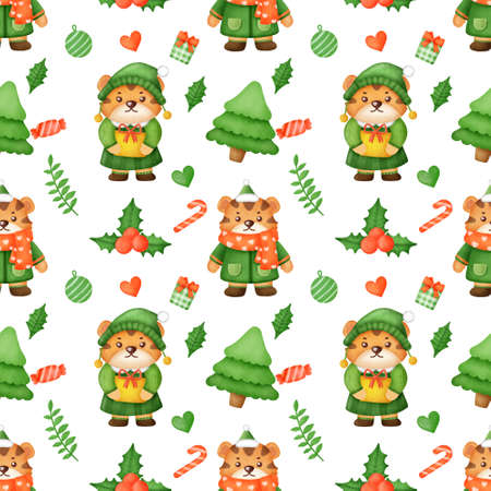 Happy Christmas day and Year of tiger 2022 seamless pattern .の写真素材