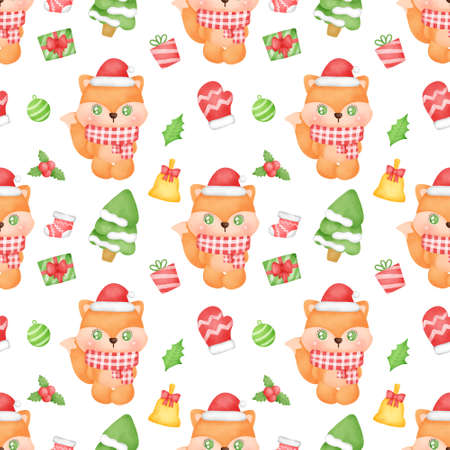 Merry christmas pattern seamless with a cute animalsの写真素材