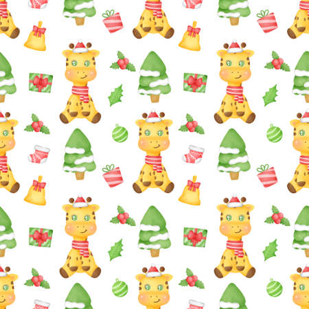Merry christmas pattern seamless with a cute animalsの写真素材