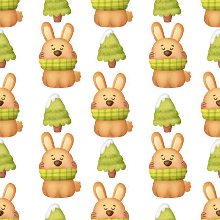 Cute Christmas rabbits seamless patterns.の写真素材