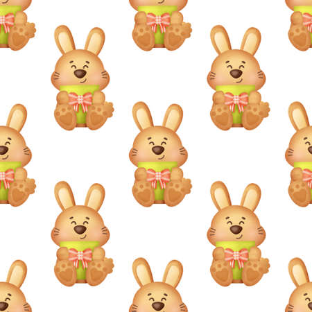 Cute Christmas rabbits seamless patterns.の写真素材