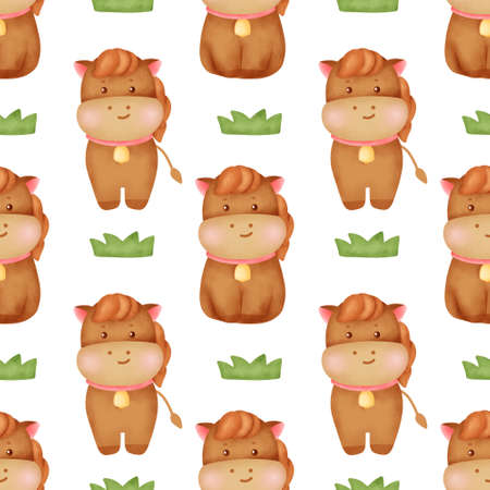 farm animal with cute horse seamless patternの写真素材