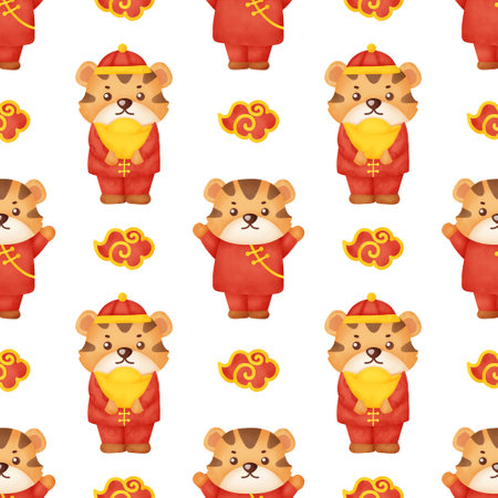 Chinese new year, year of the tiger 2022 seamless patternの写真素材