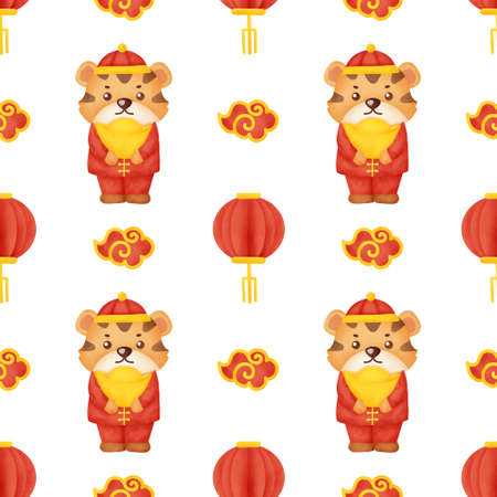 Chinese new year, year of the tiger 2022 seamless patternの写真素材