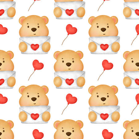 Bear valentine's day seamless patternの写真素材