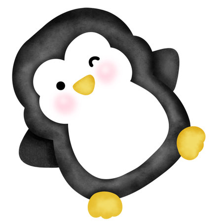 Watercolor penguin isolated on white background. Hand drawn illustration.の写真素材