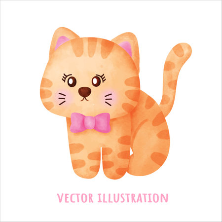 Watercolor cute orange catのイラスト素材