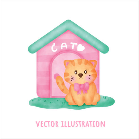 Watercolor cute orange catのイラスト素材