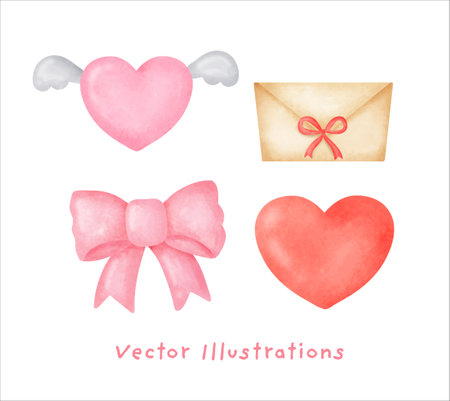 Valentine's day elements in watercolor style.のイラスト素材