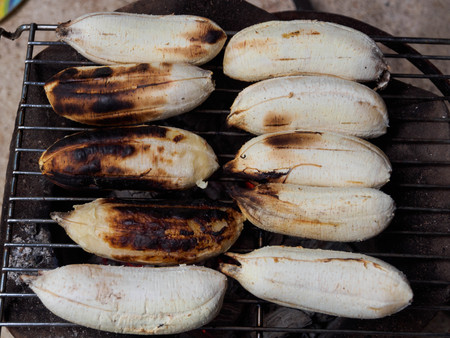 Banana broil on the stoveの写真素材