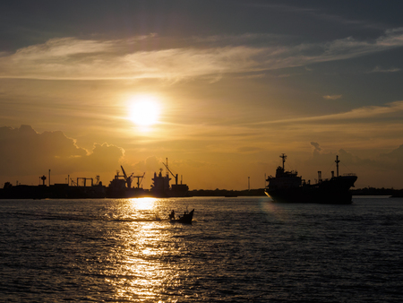Twilight with port and fishing boat is a lifestyle inの写真素材