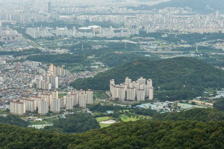 The city is situated in the mountainsの写真素材