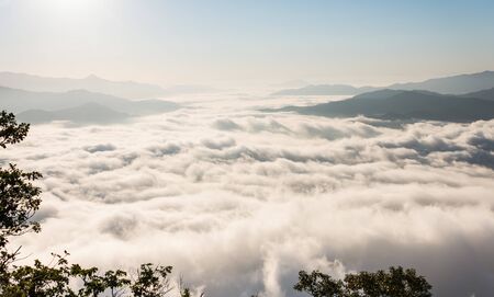 fog and cloud mountain valley landscape, in Seoul, South Korea.の写真素材