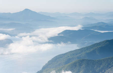 fog and cloud mountain valley landscape, in Seoul, South Korea.の写真素材