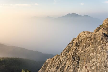 fog and cloud mountain valley landscape, in Seoul, South Korea.