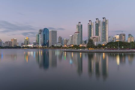 Benchakitti Public Park at twilight, Bangkok, Thailand This is a park in honor of Her Majesty Queen...