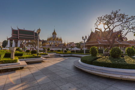 Wat Ratchanatdaram a Beautiful temple at daytime, the temple is best known for the Loha Prasat famous landmark for tourist in Bangkok,Thailandの写真素材