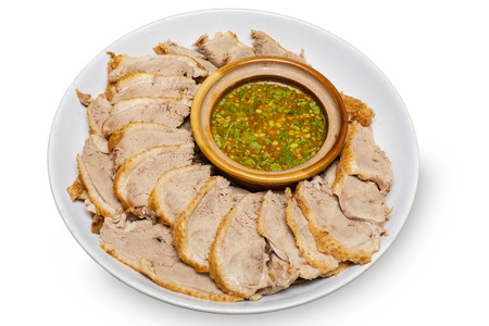 Duck breast on white plate with dumplings sauce .chinese style dish.の写真素材