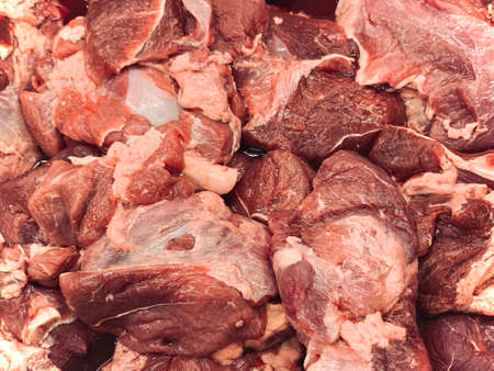 Fresh meat is cut into small pieces to make it easier for buyers to cook.