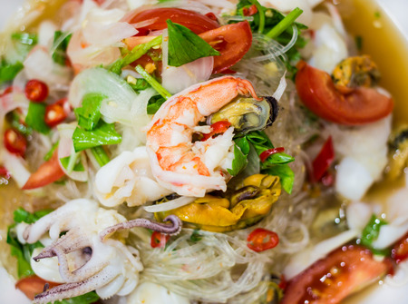 Thai Spicy Seafood Salad with vermicelli or ,yam wun sen, in Thaiの写真素材