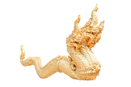 Gold Naga Statue on white backgroundの写真素材