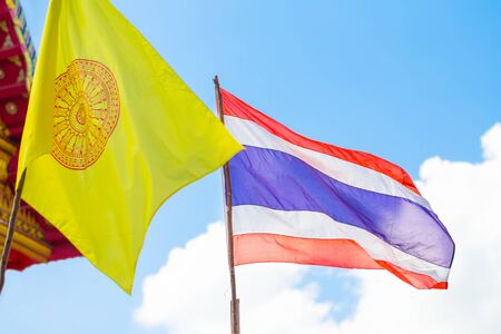 Thai National Flag and Buddhism Religion Flag Thailandの写真素材