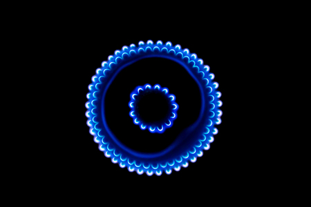 Burning gas burner in the darknessの写真素材