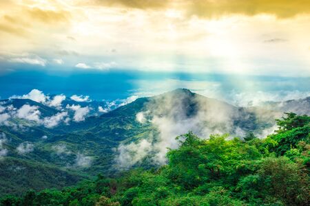 Mountains with mist in Thailandの写真素材