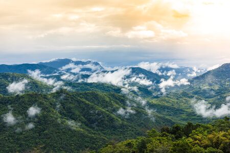 Mountains with mist in Thailandの写真素材