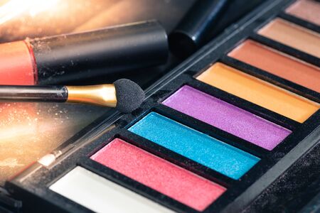 Closeup colorful makeup products detail artの写真素材
