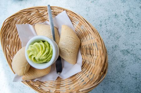 Fresh bread with butterの写真素材