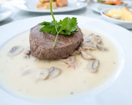 Fillet of beef with mushroom sauceの写真素材