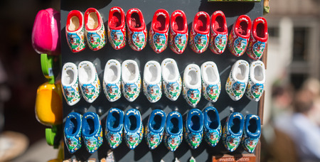 Volendam , Netherlands - June 3 :  Famous Dutch wooden shoes for sale June 3 , 2015のeditorial素材