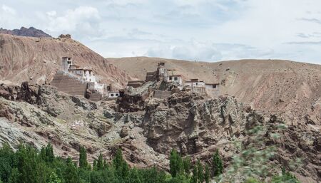 Old monastery on the mountain, Ladakh, Indiaの写真素材