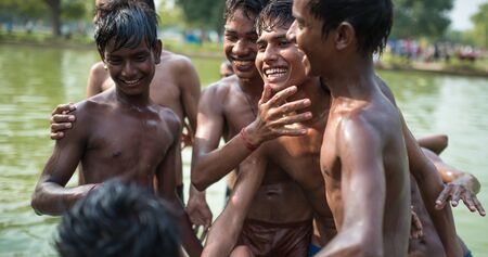 New Delhi , India - August 4, 2015 : Unidentified Children group smiling in New Delhi, Indiaのeditorial素材
