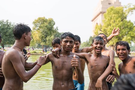 New Delhi , India - August 4, 2015 : Unidentified Children group smiling in New Delhi, India