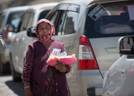 Leh Ladakh , India - August 6, 2015 :  Unidentified  old women in Leh Ladakh, India