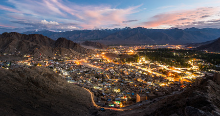 Leh Ladakh city and Mountains, Ladakh, Indiaの写真素材