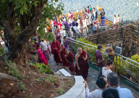 Kyaikhtiyo, Myanmar -  February 22: Unidentified Monk in Kyaikhtiyo, Myanmar 22, 2017のeditorial素材