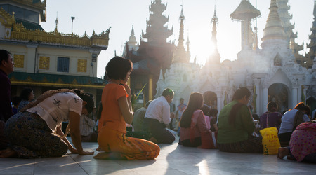 Yangon, Myanmar -  February 23: Unidentified People Praying in Yangon, Myanmar 23, 2017のeditorial素材