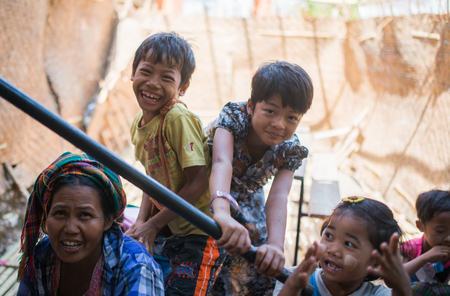 Kyaikhtiyo, Myanmar -  February 24: Unidentified Children Smiling in Kyaikhtiyo, Myanmar 24, 2017のeditorial素材