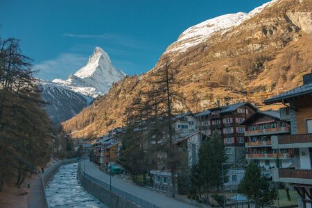 Zermatt Valley and Matterhorn, Zermatt, Switzerlandの写真素材