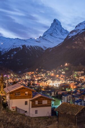 Zermatt Valley and Matterhorn, Zermatt, Switzerlandの写真素材